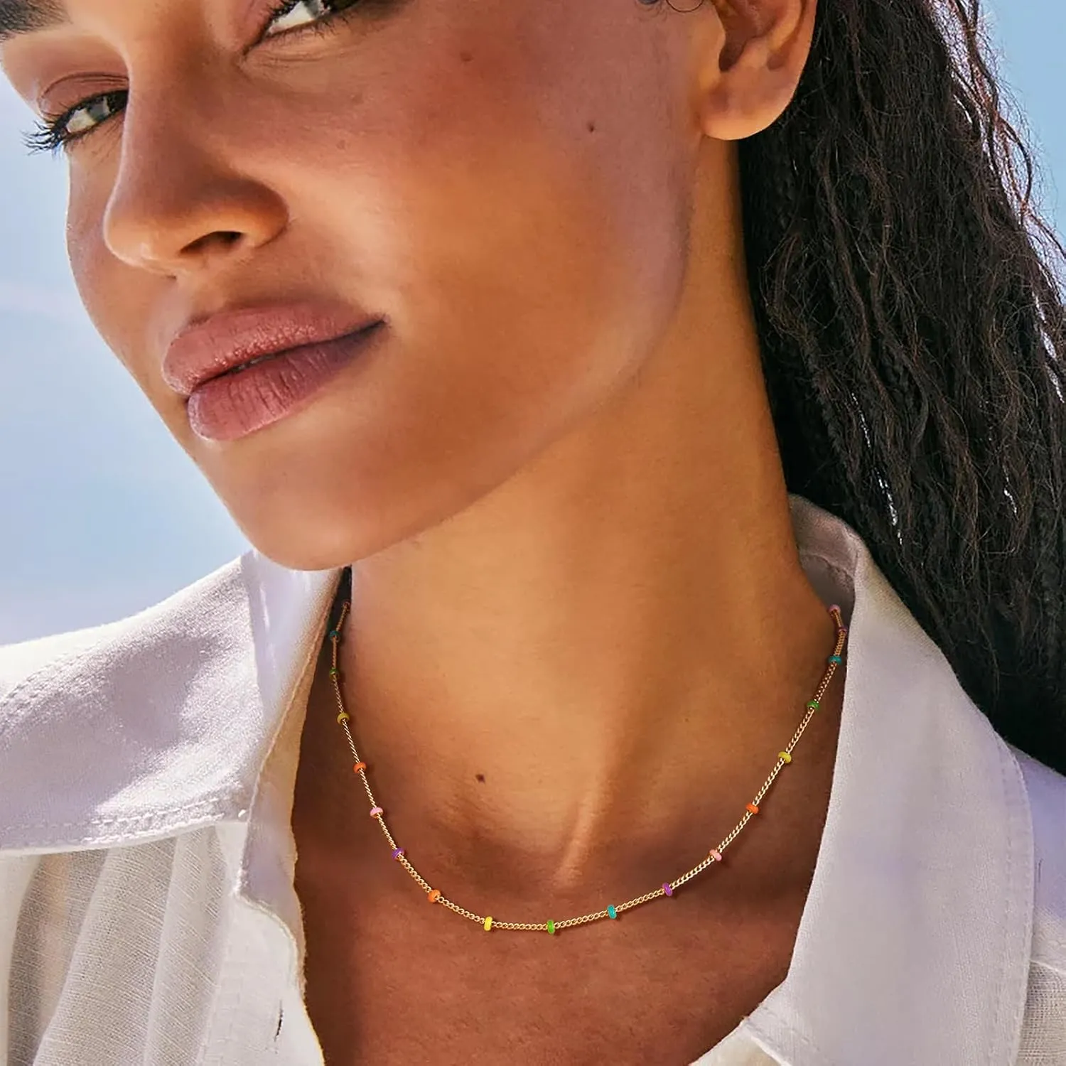 BENEIGE Gold Choker Necklaces for Women 14K Gold Plated Simple Chain Choker Necklace Minimalist Simple Hypoallergenic Adjustable Jewelry for Women
