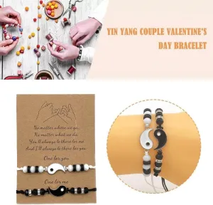 Best Friend Bracelets for 2 Matching Yin Yang Adjustable Cord Bracelet for BFF Friendship Relationship Boyfriend Girlfriend Valentines Gift