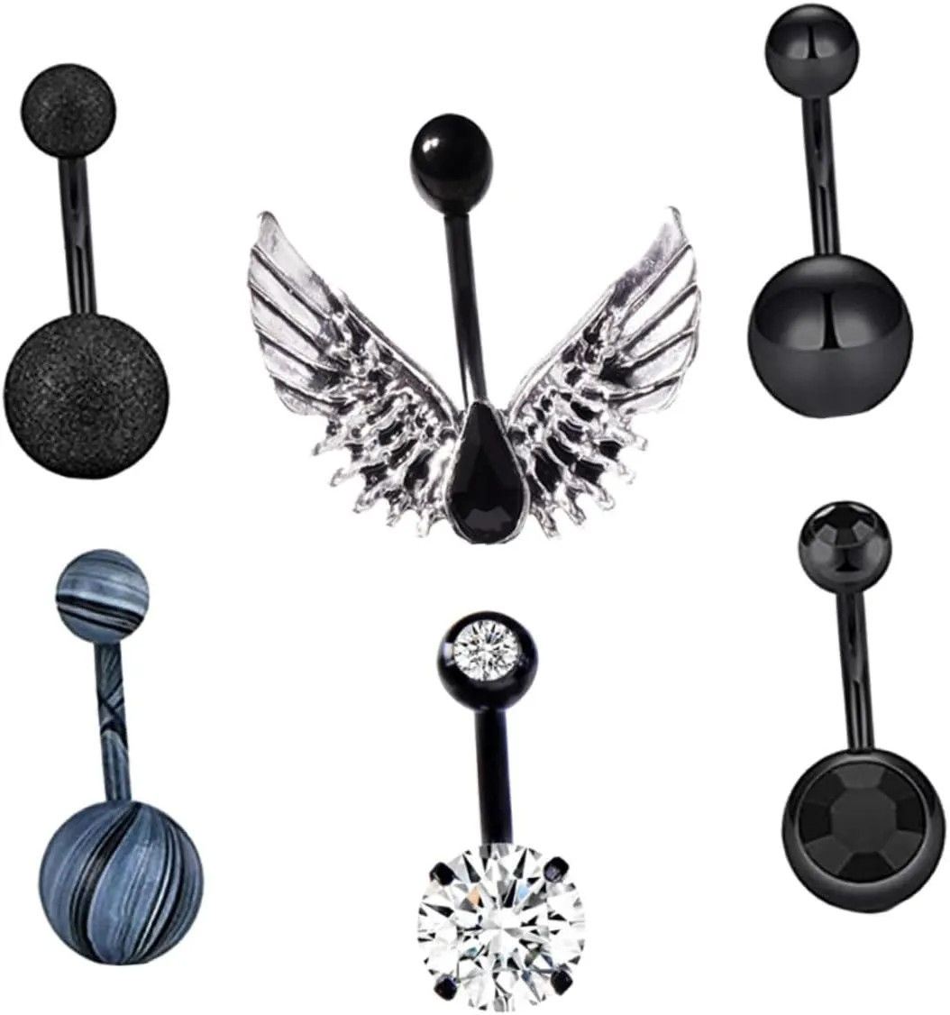 BESTYASH 6pcs Dangle Belly Button Rings Stylish Navel Ring Piercing Jewelry for Street Photography Parties Dances and Decorations