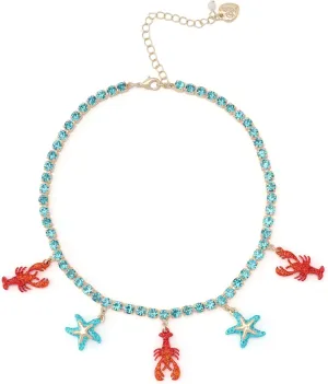 Betsey Johnson Women's Mermaid Jewels Lobster & Starfish Charm Tennis Necklace