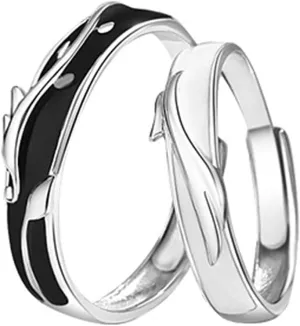 Beydodo His and Her Wedding Rings Sterling Silver 925, Rings for Couples Customize Adjustable Chinese Style Ring with Dragon and Phoenix Shape