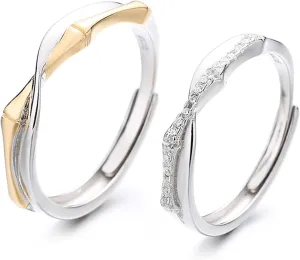 Beydodo Promise Rings for Couples Sterling Silver 925, Couples Rings for Him and Her Set Custom Adjustable Cross Ring with Cubic Zirconia