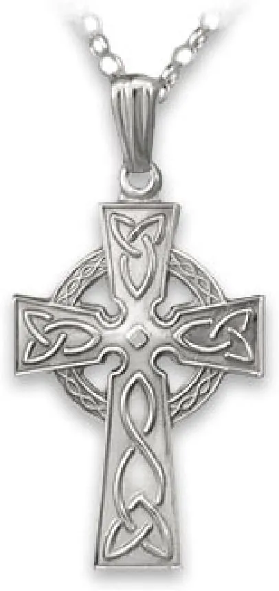 Biddy Murphy Men's Irish 925 Sterling Silver Celtic Cross Necklace & Pendant, Rolo Chain, Fine Jewelry Crafted in Ireland by Traditional Artisan Jewelers