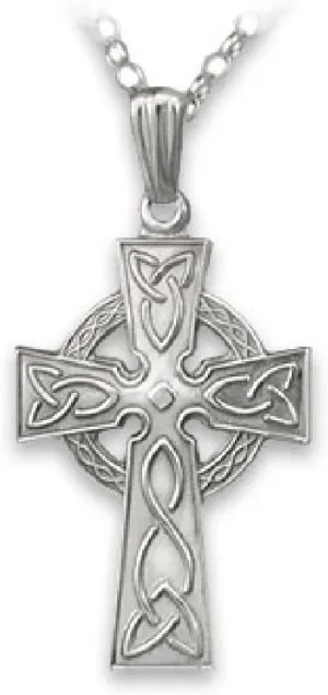 Biddy Murphy Men's Irish 925 Sterling Silver Celtic Cross Necklace & Pendant, Rolo Chain, Fine Jewelry Crafted in Ireland by Traditional Artisan Jewelers