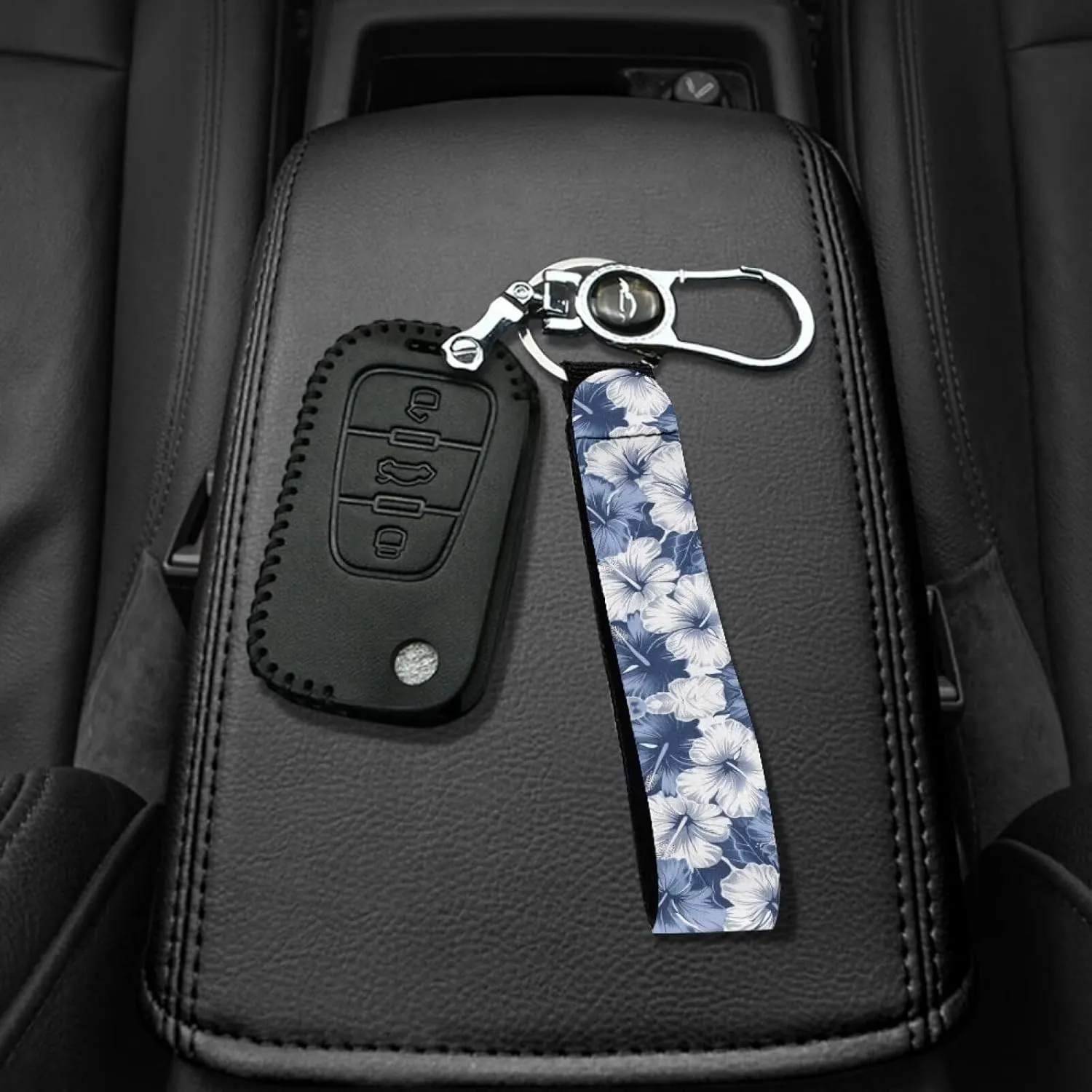 Binienty Stylish Keychain Wristlet Bracelet, Durable Fabric Auto Keychain with Metal Ring for Women Men