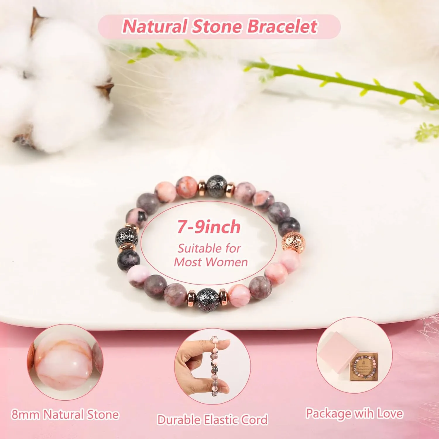 Birthday Gifts for Women, Natural Stone Bracelet as Happy 21st 25th 30th 35th 40th 45th 50th 60th 65th 70th 75th 80th Birthday Gifts for Women Her Mom Friend Grandma Friendship Funny Unique