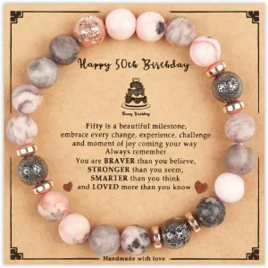 Birthday Gifts for Women, Natural Stone Bracelet as Happy 21st 25th 30th 35th 40th 45th 50th 60th 65th 70th 75th 80th Birthday Gifts for Women Her Mom Friend Grandma Friendship Funny Unique
