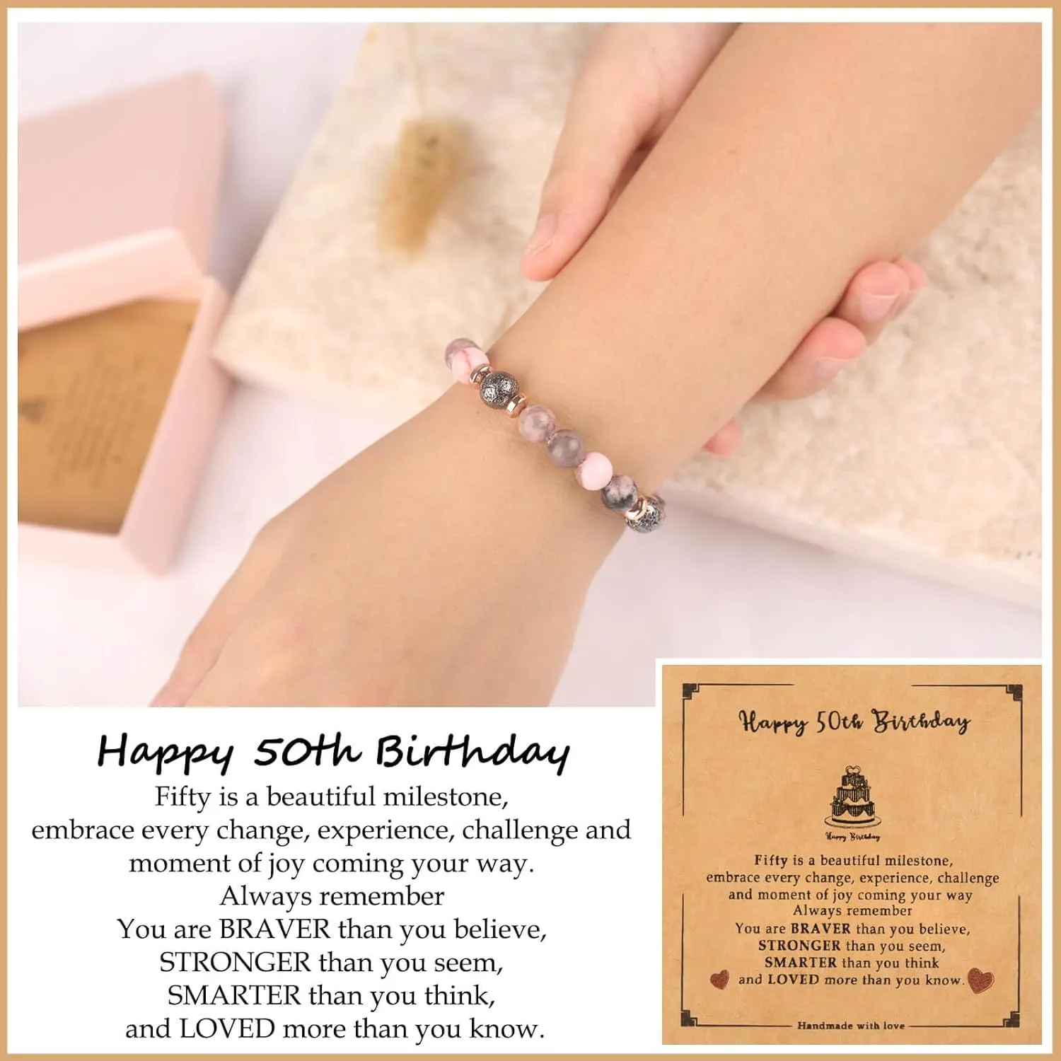 Birthday Gifts for Women, Natural Stone Bracelet as Happy 21st 25th 30th 35th 40th 45th 50th 60th 65th 70th 75th 80th Birthday Gifts for Women Her Mom Friend Grandma Friendship Funny Unique