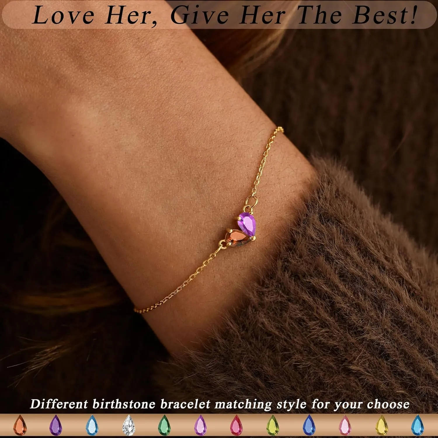 Birthstone Bracelets for Women, Dainty Gold Bracelet with Birthstone Birthday Gifts for Her Mothers Day Gifts Trendy Stuff 14k Plated Adjustable Link Bracelet Anniversary Christmas Jewelry