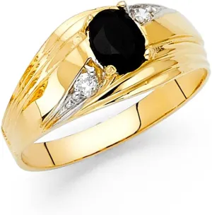 Black CZ Ring Mens Solid 14k Yellow Gold Band Oval Fashion Diamond Cut Stylish Polished Finish