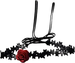 Black Silk Choker Necklace for Women Girls Red Rose Flower Tattoo Necklaces Retro Lolita Jewelry Gifts Cosplay Party
