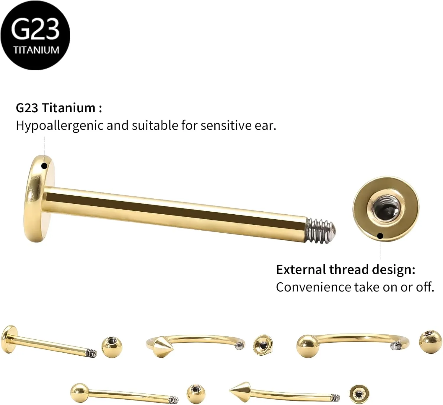 BLISI G23 Solid Titanium Eyebrow Piercing Jewelry, Gokd Black Rose Gold Silver Pink Rainbow Eyebrow Rings 16G Curved Barbell,Tiny Vertical Labret Lip Jewelry Rook Piercing Jewelry for Women and Men