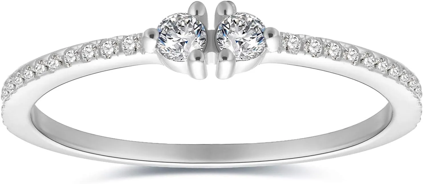 BLOSSOM & HUE Rhodium Plated Sterling Silver 925 Delicate CZ Wedding Band Paved Ring