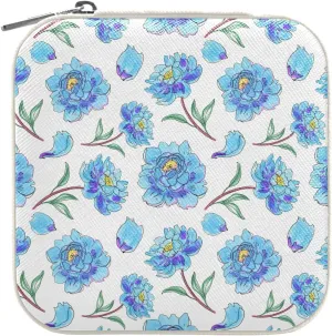 Blue Flowers White Travel Jewelry Case Jewelry Box Organizer for Women Girls Man Small Mini Portable Jewelry Storage Box for Earring Ring Necklace