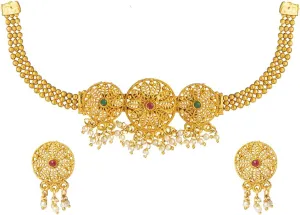 Bodha Traditional Indian Designer Gold Plated Stylish Ethnic Thushi Choker Necklace Jewelry Set for Women (SJ_2973)