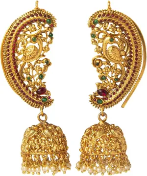 Bodha Traditional Indian Gold Plated Handcrafted Antique Peacock Jewellery Ear Cuff Jhumka Earring For Women (SJ_1897)