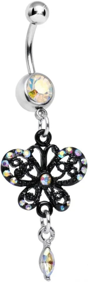 Body Candy Aurora Delicate Marquise Drop Black Butterfly Dangle Belly Ring