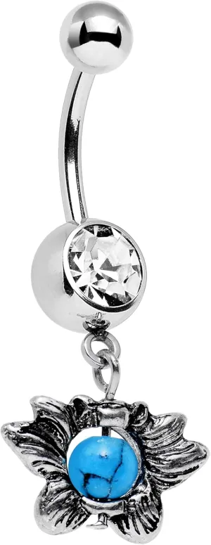 Body Candy Stainless Steel Brilliant Blue Clear Accent Delicate Style Dangle Belly Ring