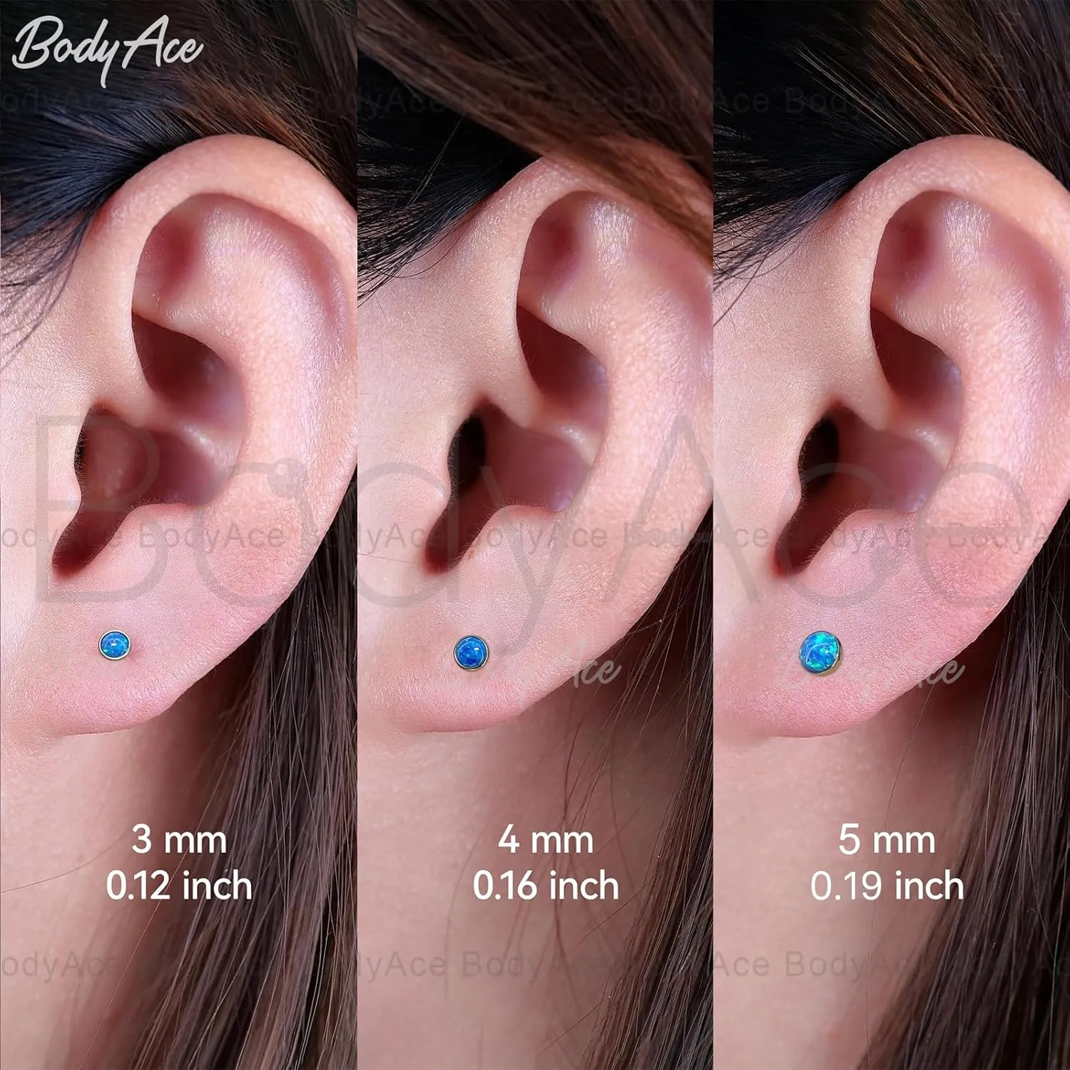BodyAce 16G Flat Back Studs Cartilage Earrings, 316L Stainless Steel Lip Rings Barbell, 10pcs Labret Studs Opal Forward Helix Piercing Monroe Tragus Jewelry