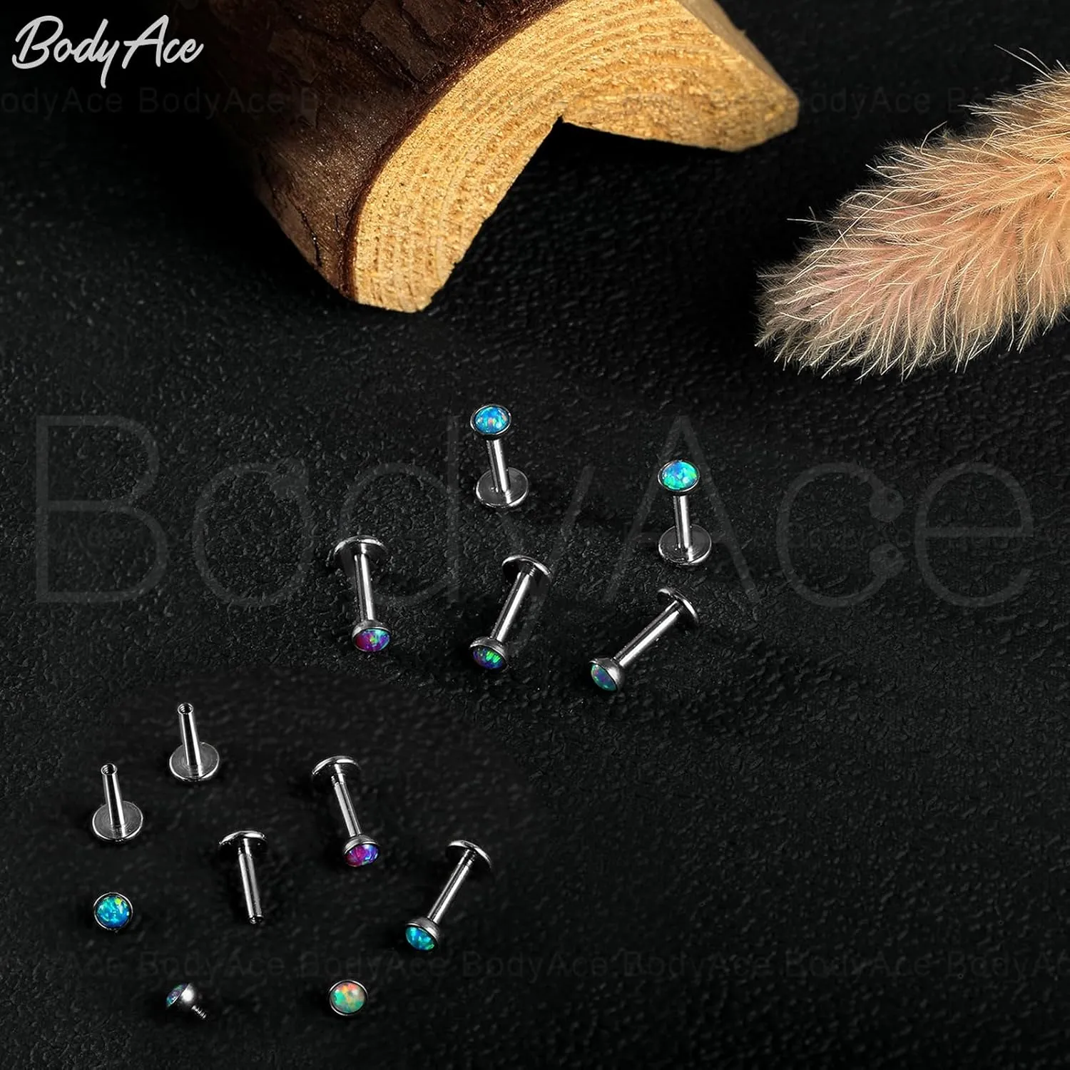 BodyAce 16G Flat Back Studs Cartilage Earrings, 316L Stainless Steel Lip Rings Barbell, 10pcs Labret Studs Opal Forward Helix Piercing Monroe Tragus Jewelry
