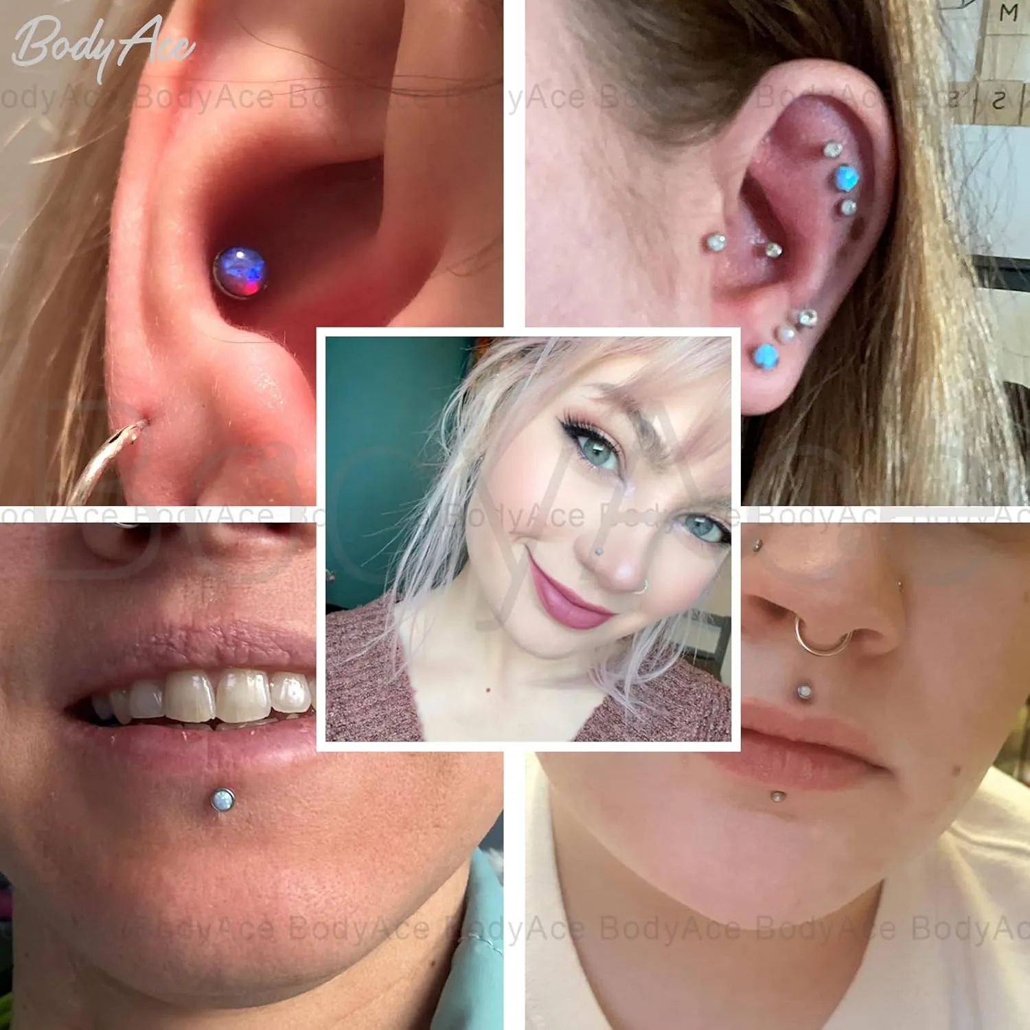 BodyAce 16G Flat Back Studs Cartilage Earrings, 316L Stainless Steel Lip Rings Barbell, 10pcs Labret Studs Opal Forward Helix Piercing Monroe Tragus Jewelry