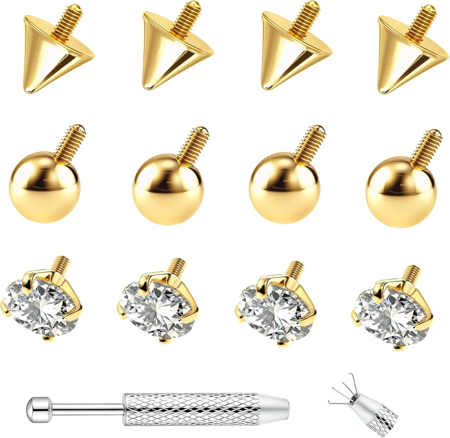 BodyBonita 12Pcs G23 Titanium Replacement Balls for Piercings - Piercing Ball Grabber Tool for Changing Jewelry Pick Up Grabber Tool Screw On Septum Balls Removal Style2
