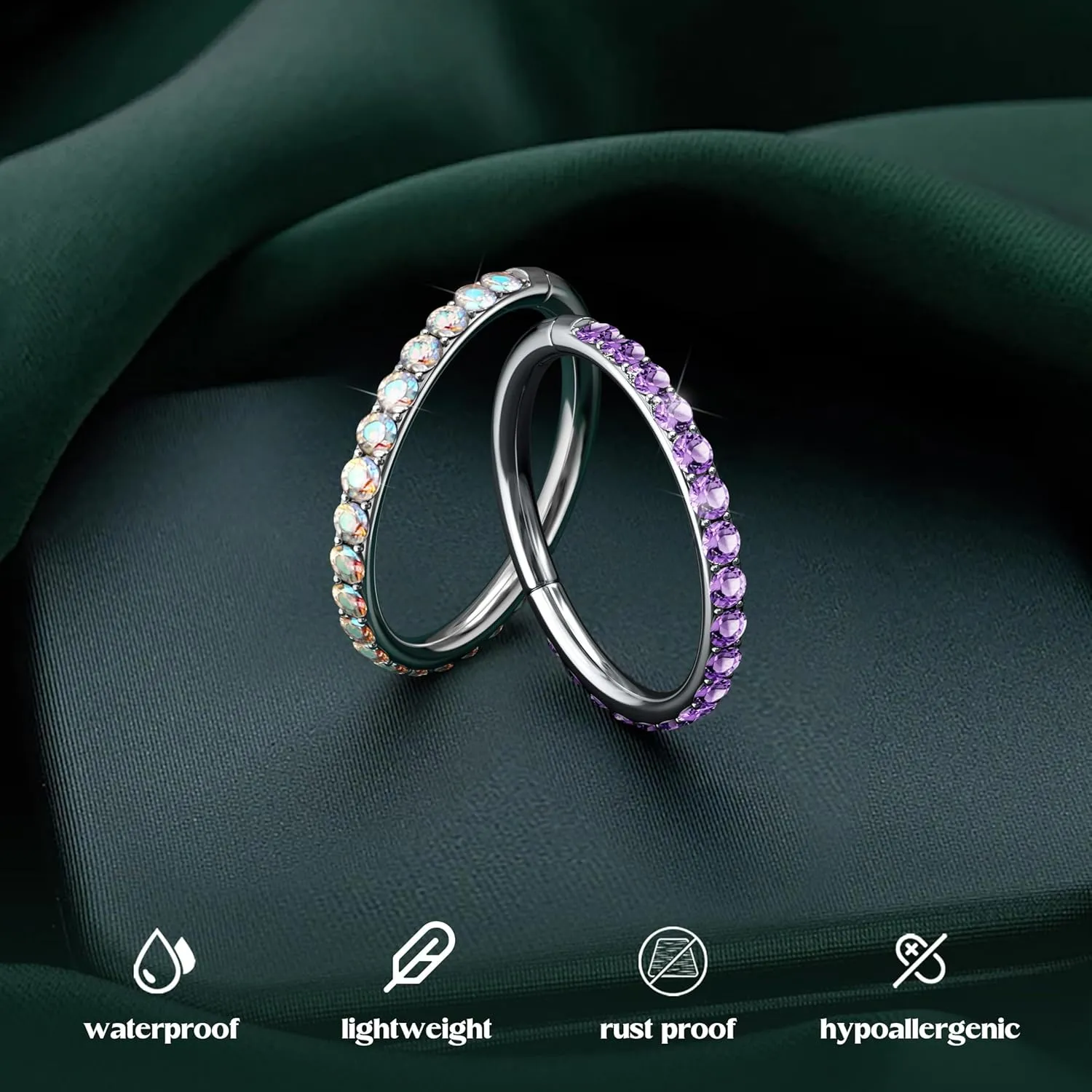 BodyBonita Clear CZ Nose Rings Hoop - 316L Surgical Steel Body Piercing Hoop Clicker 20G/18G/16G Earrings Jewelry Cartilage Helix Rook Tragus Conch Daith Ring 6/7/8/9/10/11/12mm - Gold/Silver/Black