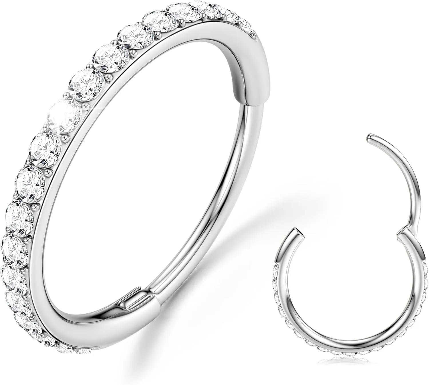 BodyBonita Clear CZ Nose Rings Hoop - 316L Surgical Steel Body Piercing Hoop Clicker 20G/18G/16G Earrings Jewelry Cartilage Helix Rook Tragus Conch Daith Ring 6/7/8/9/10/11/12mm - Gold/Silver/Black