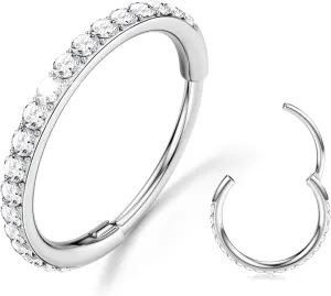 BodyBonita Clear CZ Nose Rings Hoop - 316L Surgical Steel Body Piercing Hoop Clicker 20G/18G/16G Earrings Jewelry Cartilage Helix Rook Tragus Conch Daith Ring 6/7/8/9/10/11/12mm - Gold/Silver/Black