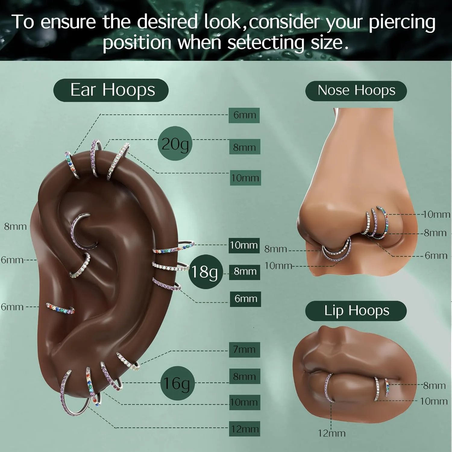 BodyBonita Clear CZ Nose Rings Hoop - 316L Surgical Steel Body Piercing Hoop Clicker 20G/18G/16G Earrings Jewelry Cartilage Helix Rook Tragus Conch Daith Ring 6/7/8/9/10/11/12mm - Gold/Silver/Black