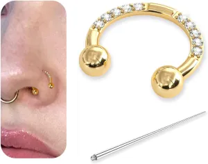 BodyBonita G23 Titanium Horseshoe Nose Rings Septum 16G with Threaded Piercing Taper for Piercings - Circular Barbell/Spike Lip Piercing Helix Daith Jewelry for Women Men Style1