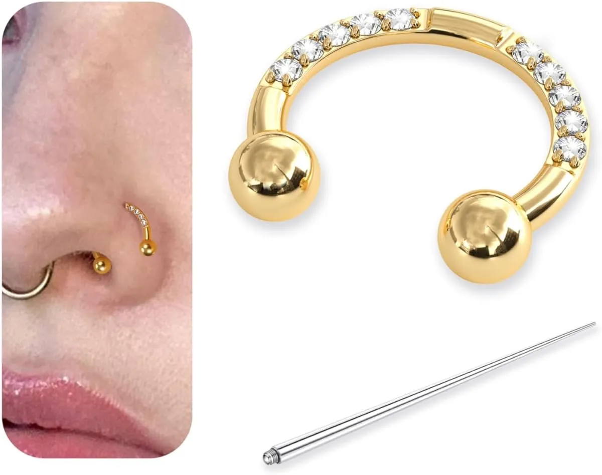 BodyBonita G23 Titanium Horseshoe Nose Rings Septum 16G with Threaded Piercing Taper for Piercings - Circular Barbell/Spike Lip Piercing Helix Daith Jewelry for Women Men Style1