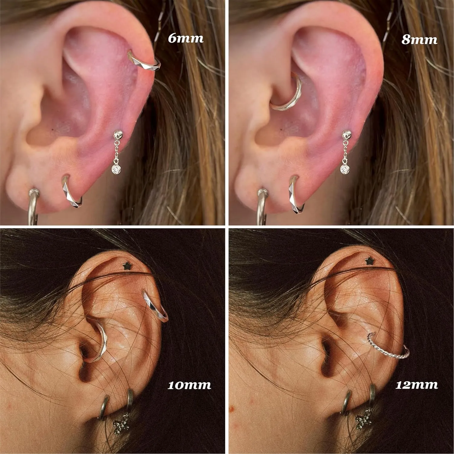 BodyBonita Hinged Nose Rings Hoops - 316L Surgical Steel Twisted Seamless Clicker Cartilage Earrings Septum Rings Jewelry Conch Piercing Tragus Rook Daith Helix for Women Gold/Black/Silver 16G/18G