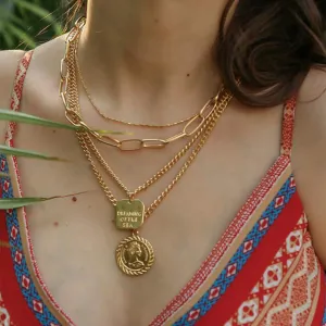 Bohemia Layered Choker Necklace Coin Necklace Gold Medallion Necklace Disc Coin Charm Pendant Necklace Boho Jewelry Multilayer Necklaces for Women and Girls