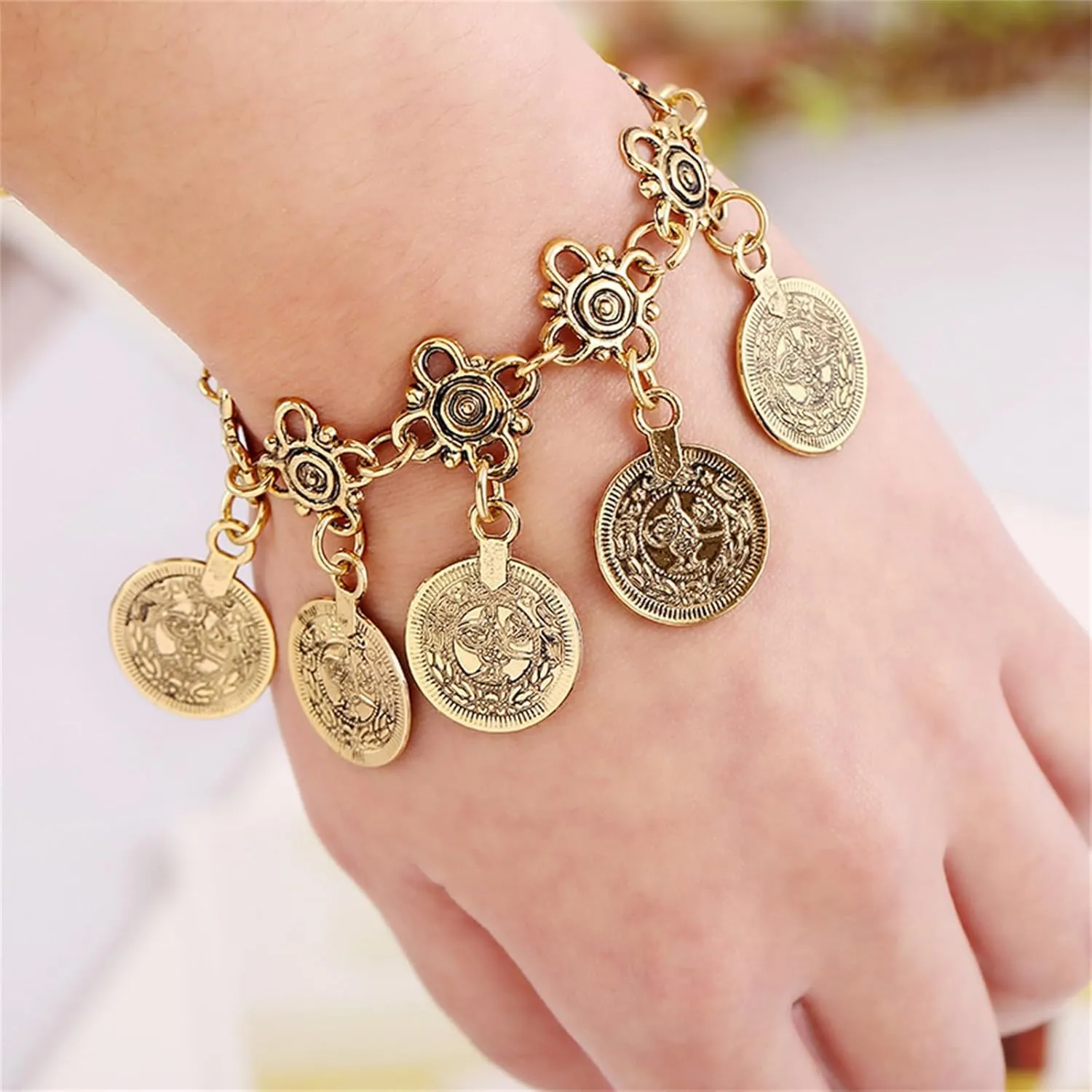 Bohemian Coin Chandelier Bib Necklace Earrings Set Gold Silver Plated Vintage Statement Gypsy Big Disc Coins Tassel Chic Rhinestone Jewelry Set for Women Boho Ethnic Style Festival Party Jewelry Gifts