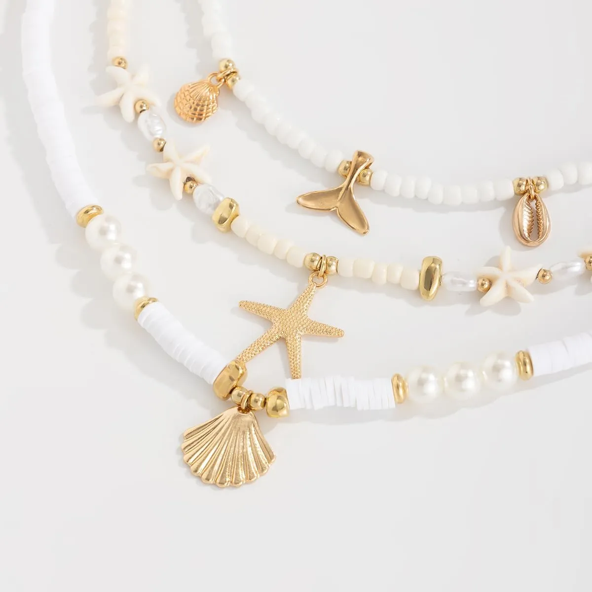 Bohemian Layered Shell Starfish Pearl Pendant Necklace Set Baroque Pearl Surfer Heishi Beaded Choker Summer Beach Jewelry Multilayered Statement Necklaces for omen