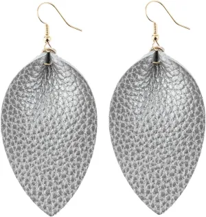 Bohemian Lightweight Genuine Real Leather Geometric Drop Statement Earrings - Petal Leaf Feather, Teardrop Dangles