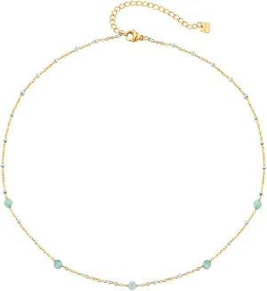 Boho Choker Necklace for Women 14K Gold Plated Bohemia Crystal Necklaces Adjustable Handmade Jewelry Gift