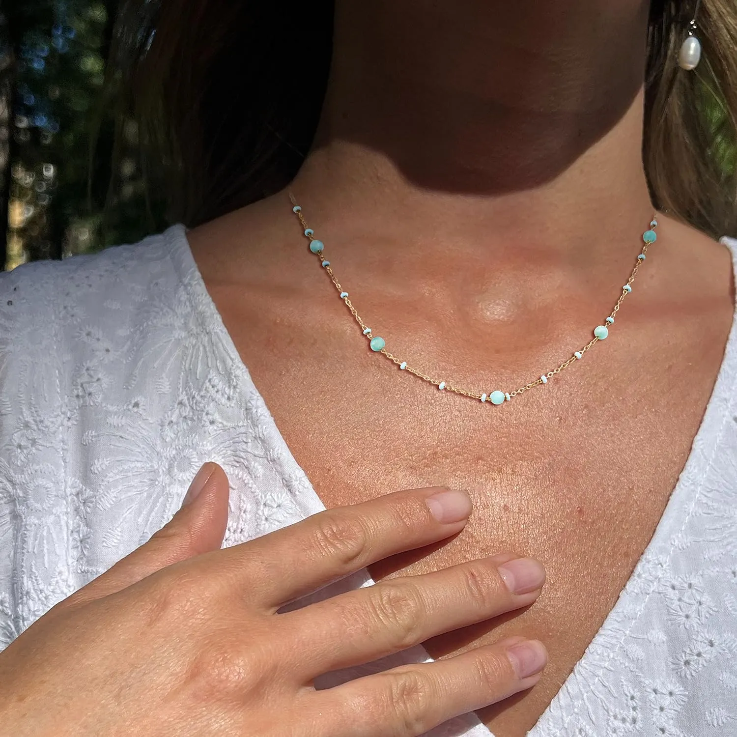 Boho Choker Necklace for Women 14K Gold Plated Bohemia Crystal Necklaces Adjustable Handmade Jewelry Gift