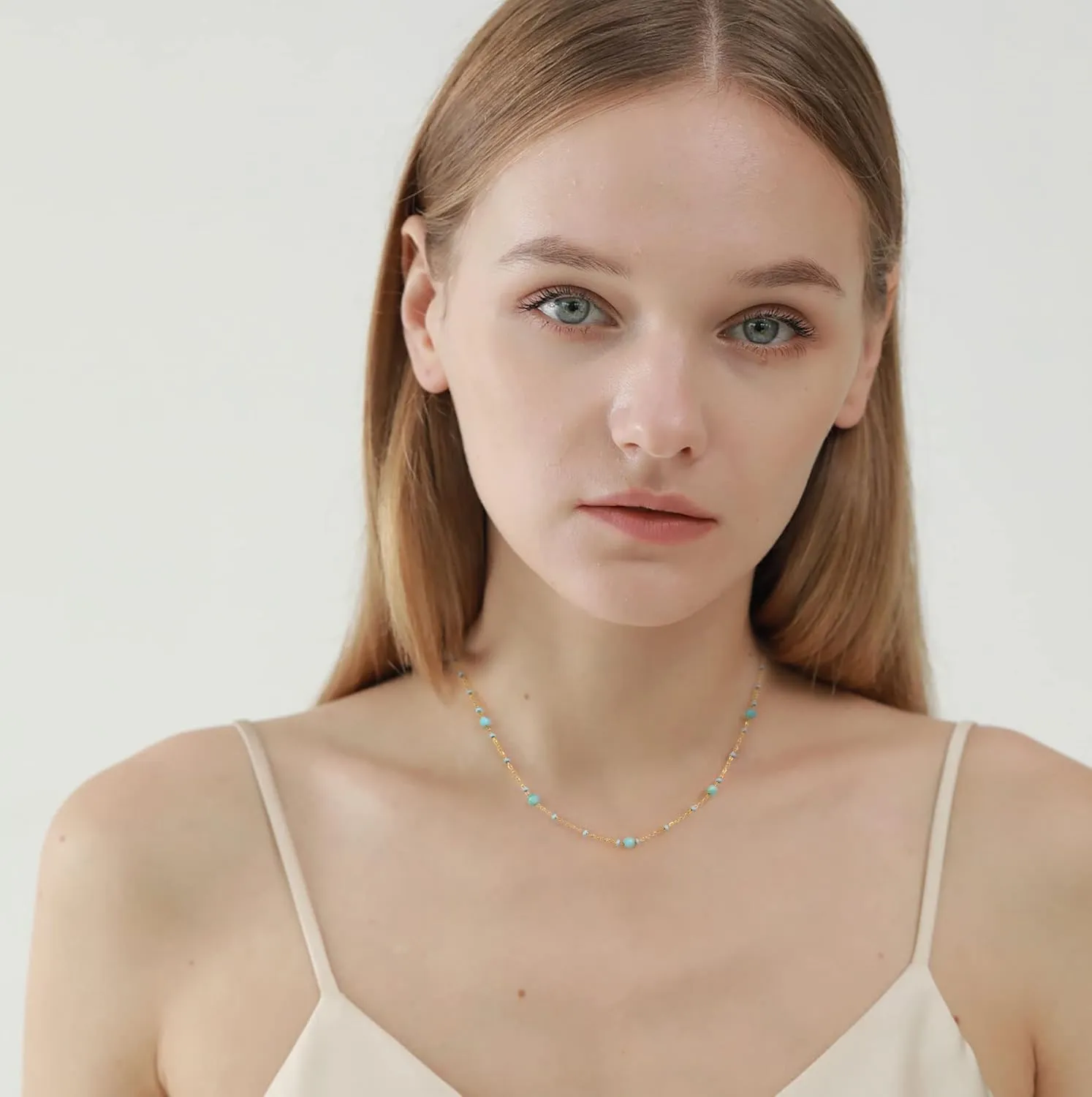 Boho Choker Necklace for Women 14K Gold Plated Bohemia Crystal Necklaces Adjustable Handmade Jewelry Gift