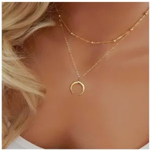 Boho Crescent Moon necklace Choker Layered Gold Crescent Necklace Moon Pendant Necklace Satellite Chain Necklace Jewelry for Women