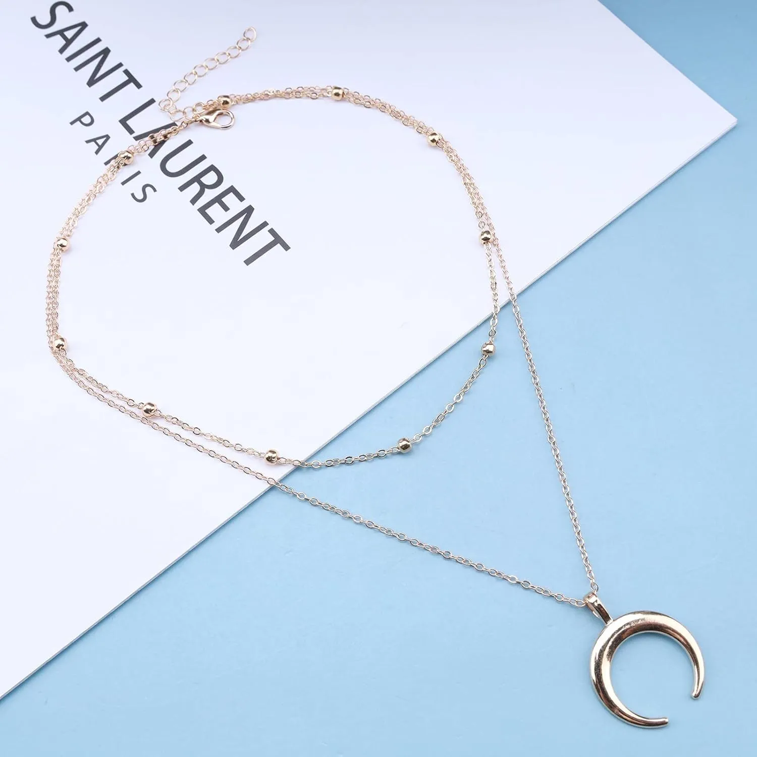 Boho Crescent Moon necklace Choker Layered Gold Crescent Necklace Moon Pendant Necklace Satellite Chain Necklace Jewelry for Women