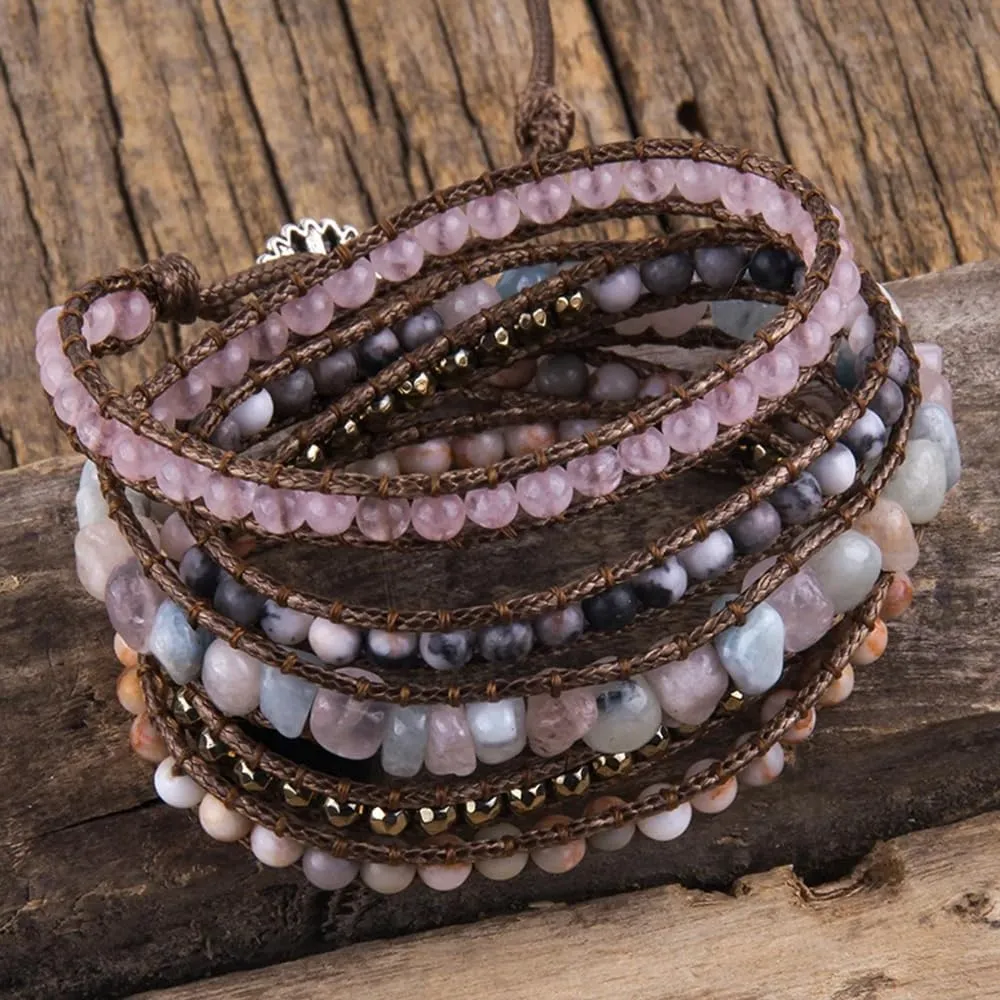 Boho Jewelry Bracelets for Women Men,Handmade Bohemian Natural Stone Beaded Leather Wrap Bracelets for Women Trendy,Healing Multilayer Western Beads Bracelet Jewelry Collection Gift
