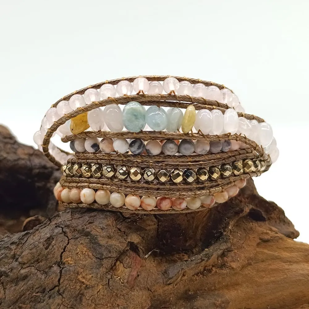 Boho Jewelry Bracelets for Women Men,Handmade Bohemian Natural Stone Beaded Leather Wrap Bracelets for Women Trendy,Healing Multilayer Western Beads Bracelet Jewelry Collection Gift