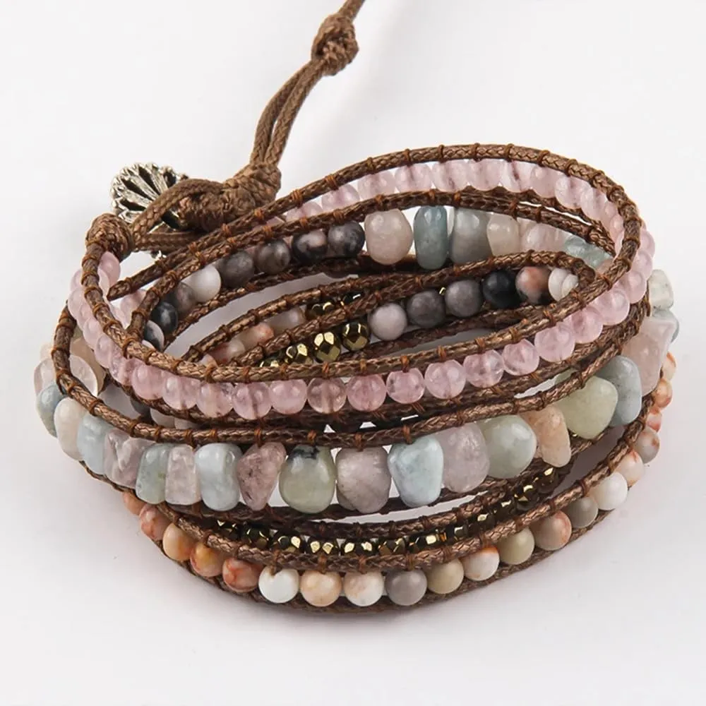 Boho Jewelry Bracelets for Women Men,Handmade Bohemian Natural Stone Beaded Leather Wrap Bracelets for Women Trendy,Healing Multilayer Western Beads Bracelet Jewelry Collection Gift