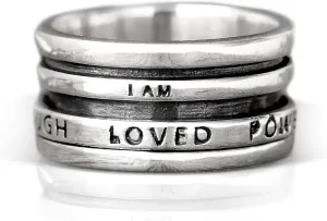 Boho-Magic 925 Sterling Silver Spinner Fidget Ring for Women I Am Powerful, Worthy, Enough, Loved