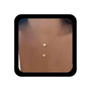 Boho Pearl Heart Choker Necklace Vintage Layered Pearl Choker Necklace Gold Love Heart Pendant Necklace Personlized Necklace Chain Jewelry