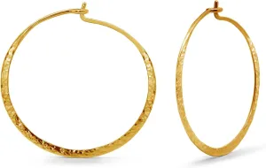 Boma Jewelry Sterling Silver Organic Hammered Textured Hoop Earrings with 14K Gold Plating, 1.5 Inch