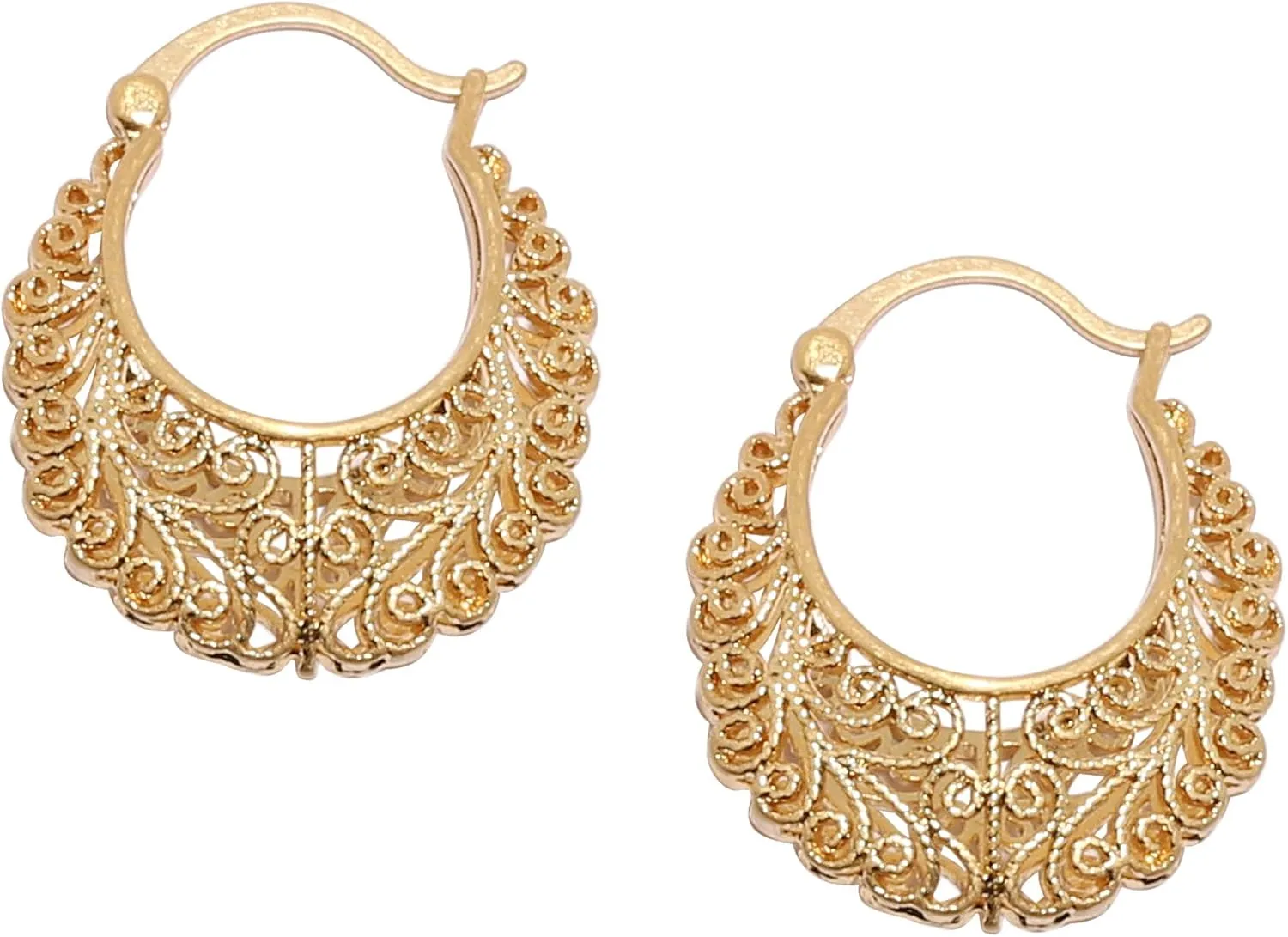 Bonaluna Boho Chic Gold or Silver Filigree Small Hoops Earrings for Women