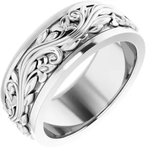 Bonyak Jewelry Platinum 7mm Sculptural-Inspired Band Unique, Size 5.5